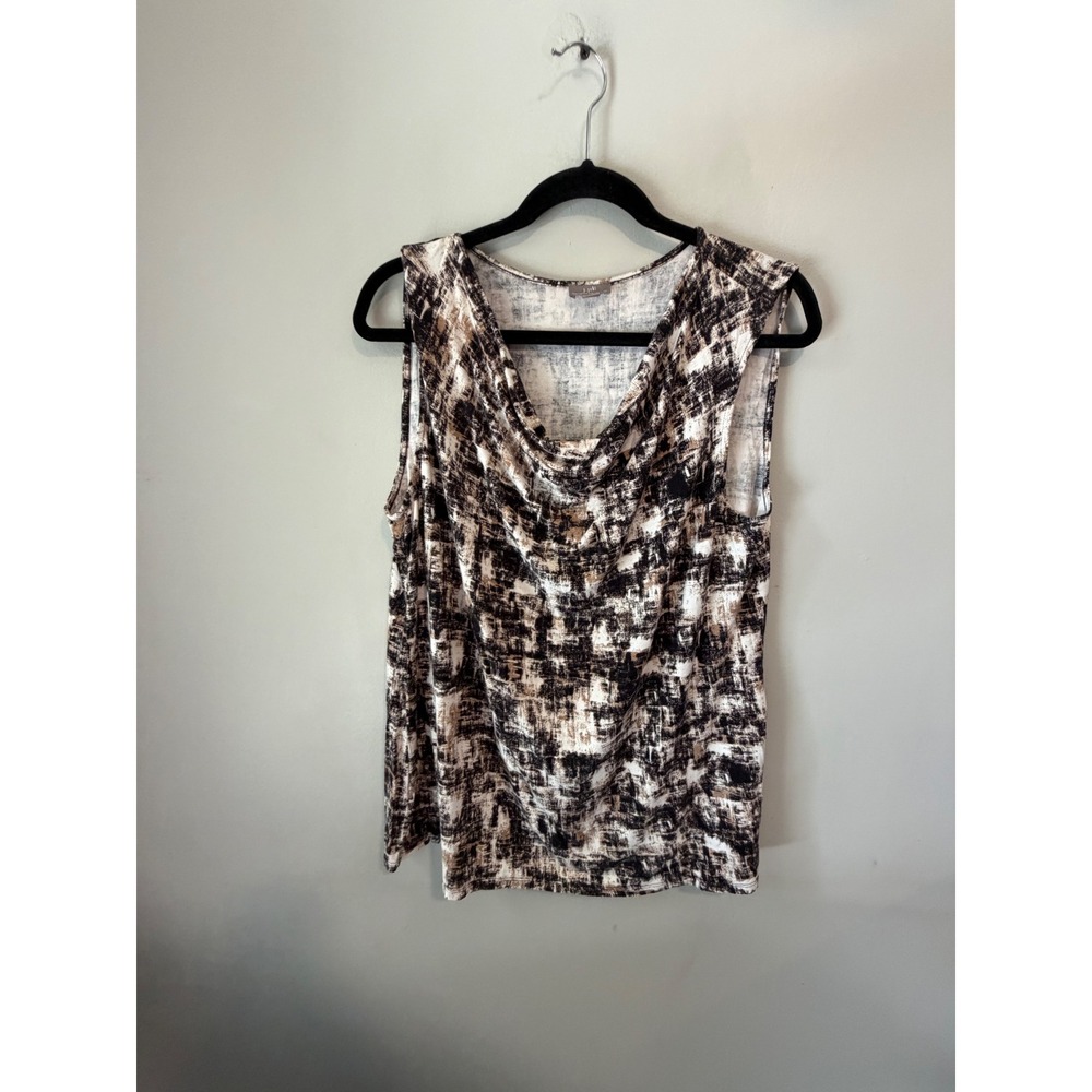 J. Jill Wearever Cowl Neck Sleeveless Top Large Abstract Print Stretch Knit